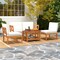 5-Piece Acacia Wood Outdoor Patio Furniture Set with Off White Cushions and Coffee Table